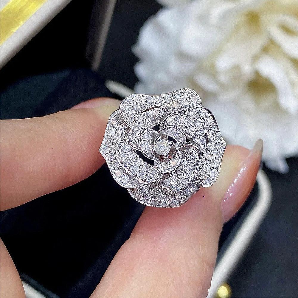 Camellia Design S925 Silver All Over Ring-BlingRunway