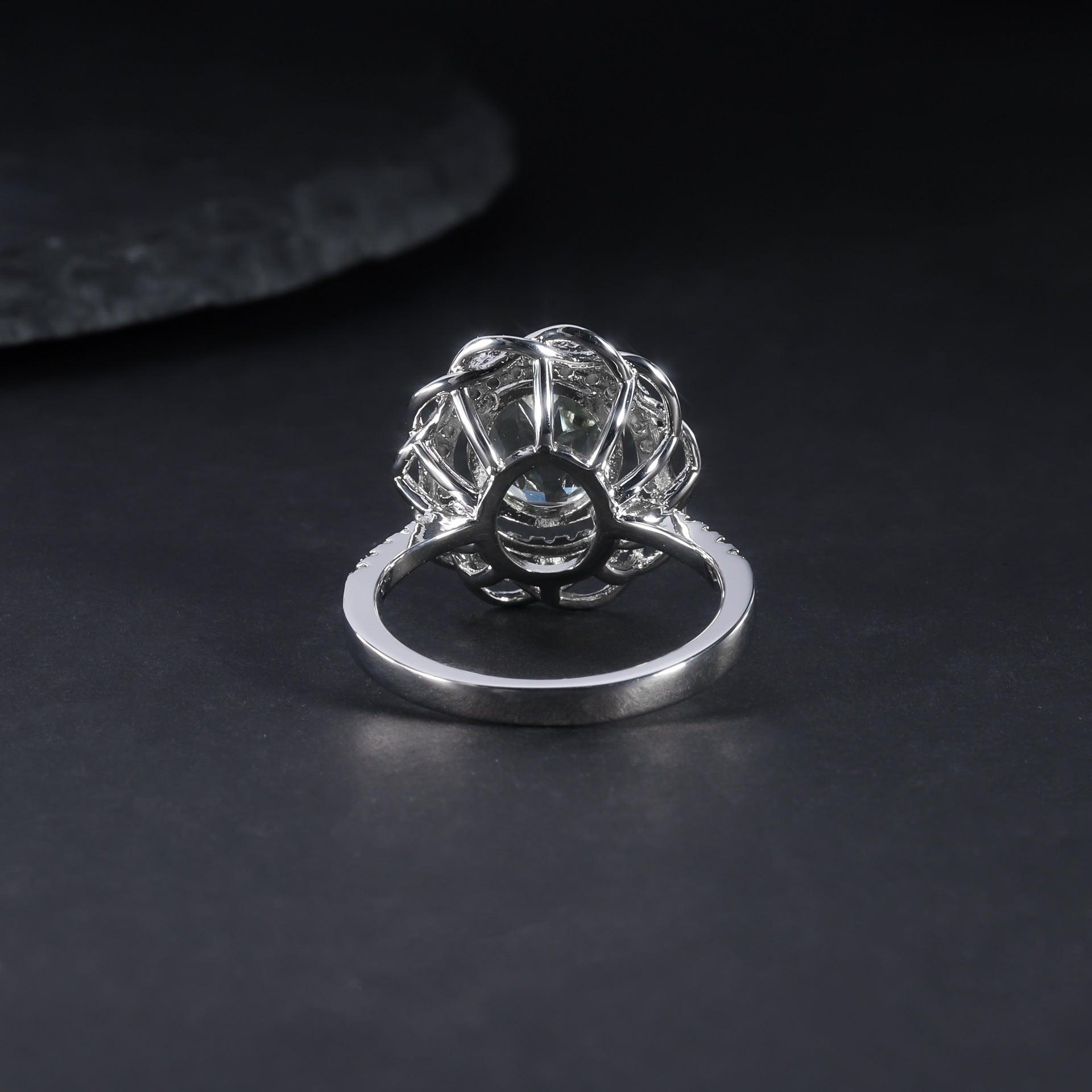 Sunflower Design S925 Sterling Silver Natural Green Amethyst Ring-BlingRunway