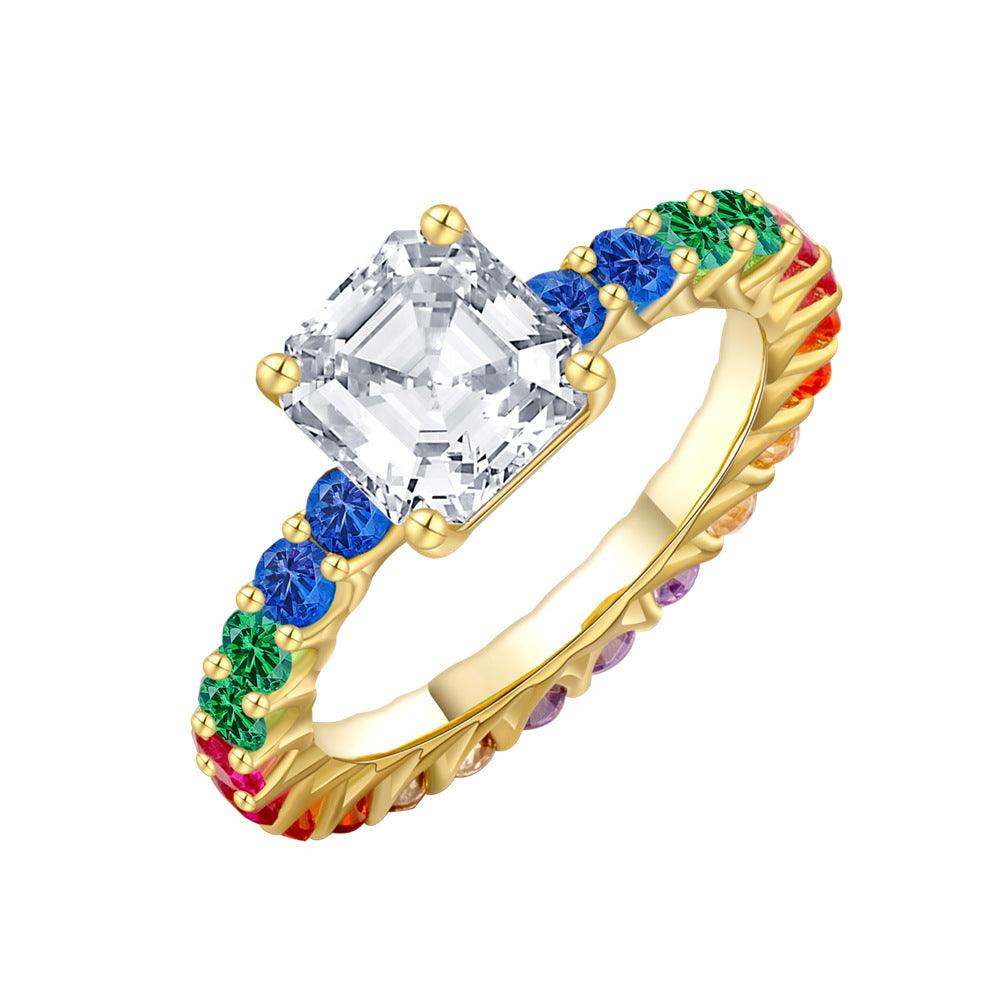 Classic pavé colored gemstone S925 sterling silver ring-BlingRunway