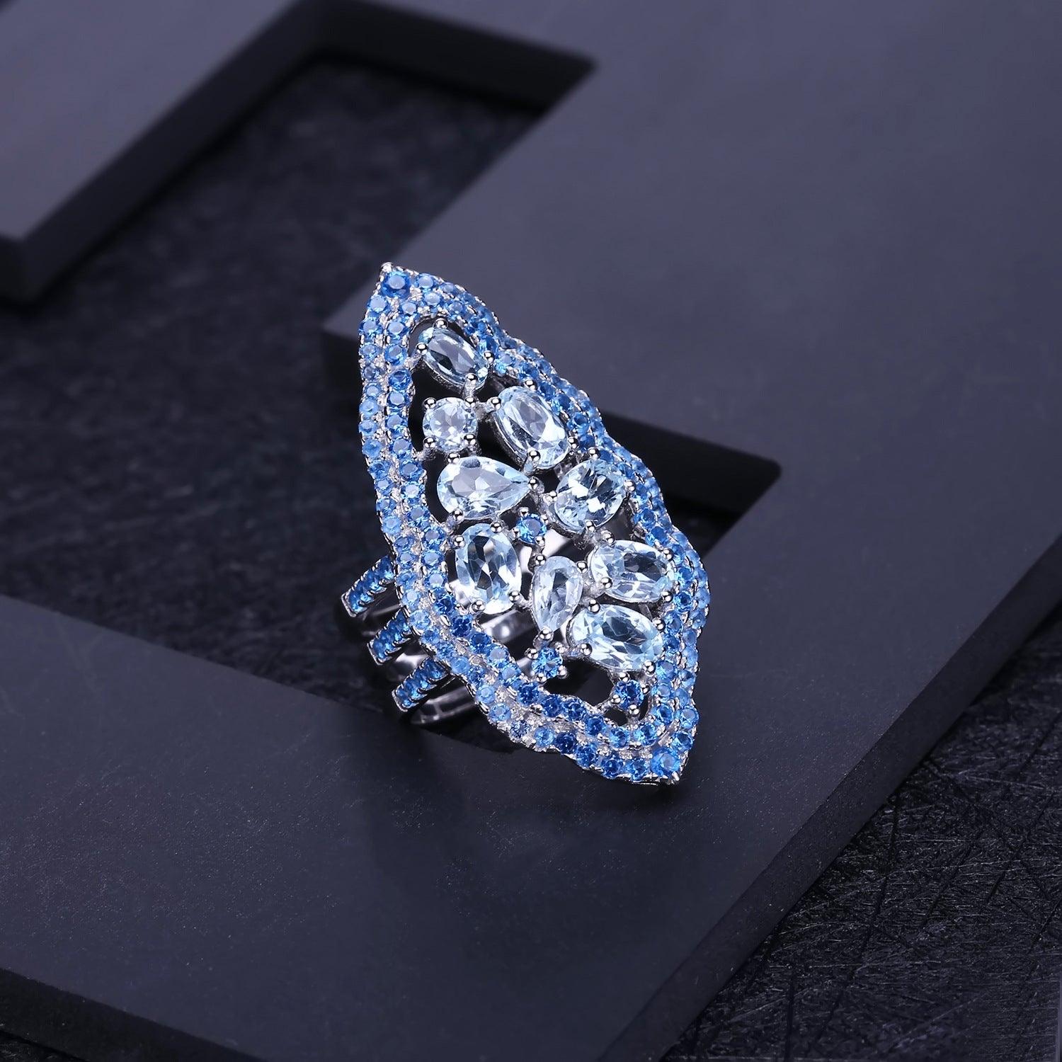 French Luxury S925 Silver Natural Topaz Ring-BlingRunway