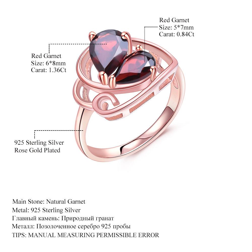 Fashion Heart Design Natural Red Garnets S925 Sterling Silver Ring-BlingRunway