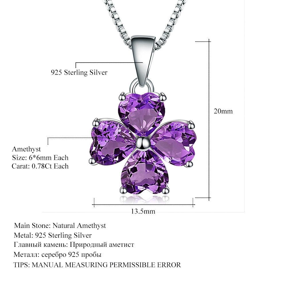 Four-leaf Clover Necklace S925 Sterling Silver Natural Amethyst Necklace Pendant