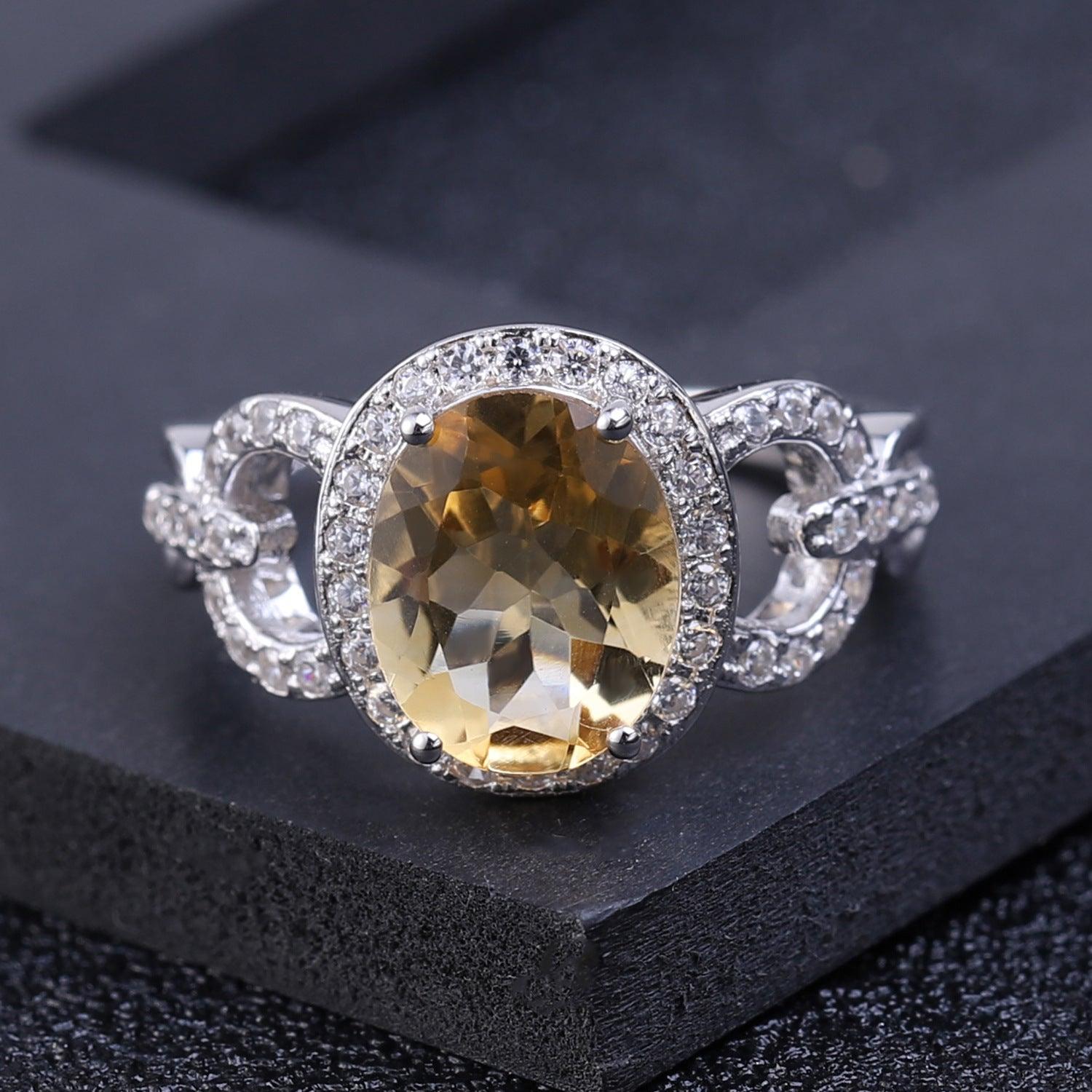 Vintage Design Luxury Natural Citrine S925 Sterling Silver Ring-BlingRunway