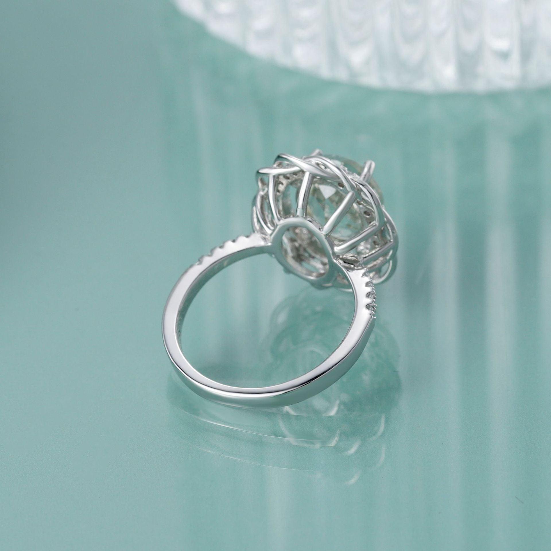 Sunflower Design S925 Sterling Silver Natural Green Amethyst Ring-BlingRunway