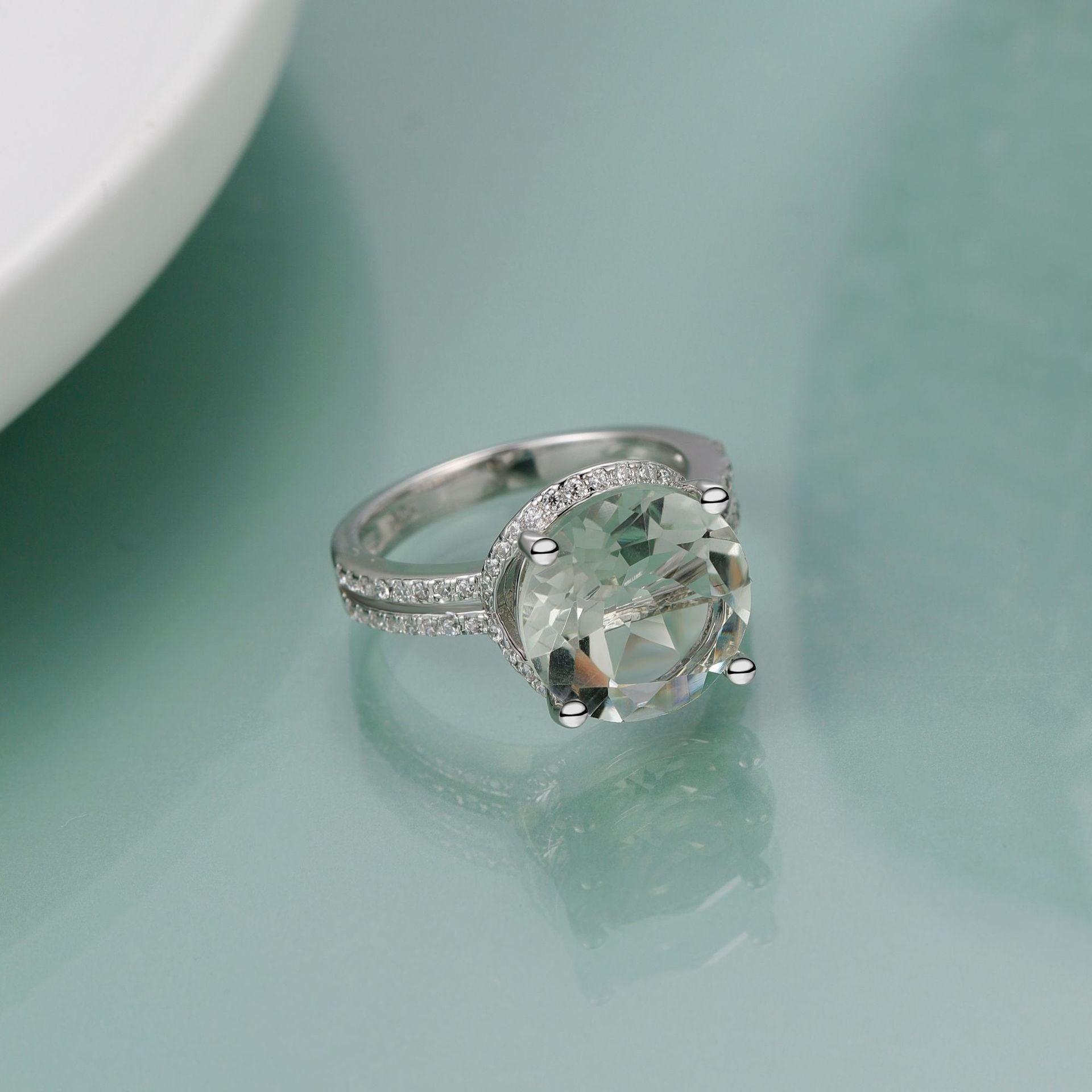 Classic Shape S925 Sterling Silver Natural Green Amethyst Ring