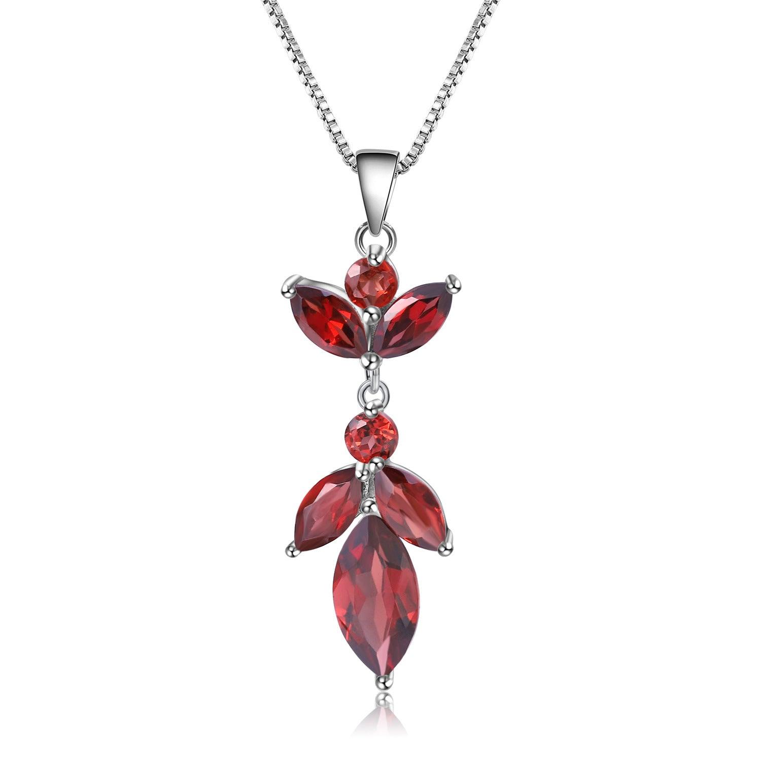 High-quality maple leaf design S925 sterling silver natural red garnet necklace-BlingRunway