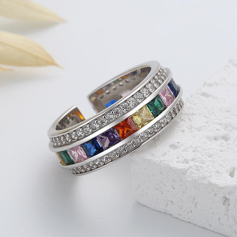 Luxury inlaid colorful zircon handmade series S925 sterling silver ring