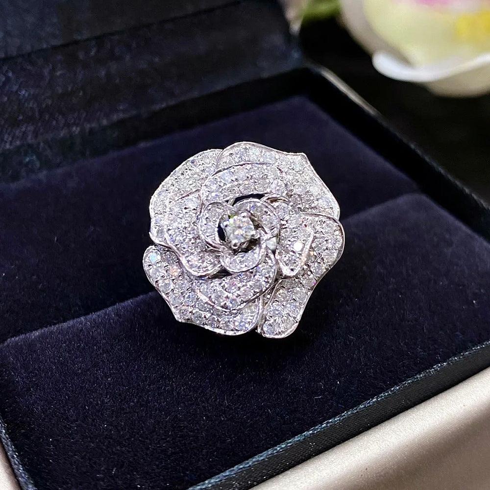 Camellia Design S925 Silver All Over Ring-BlingRunway