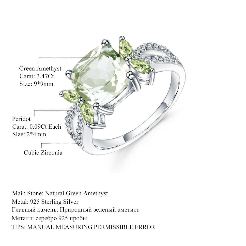 Classic Luxury Natural Green Amethyst S925 Sterling Silver Ring-BlingRunway