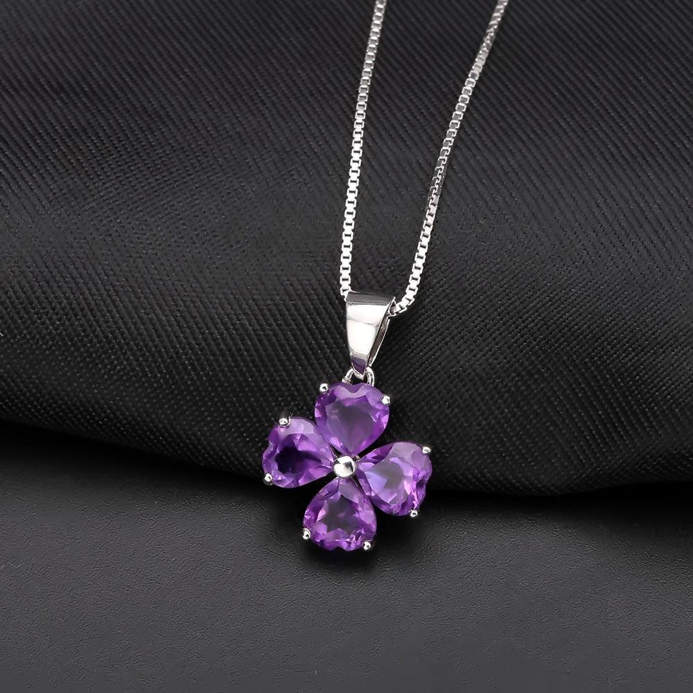 Four-leaf Clover Necklace S925 Sterling Silver Natural Amethyst Necklace Pendant