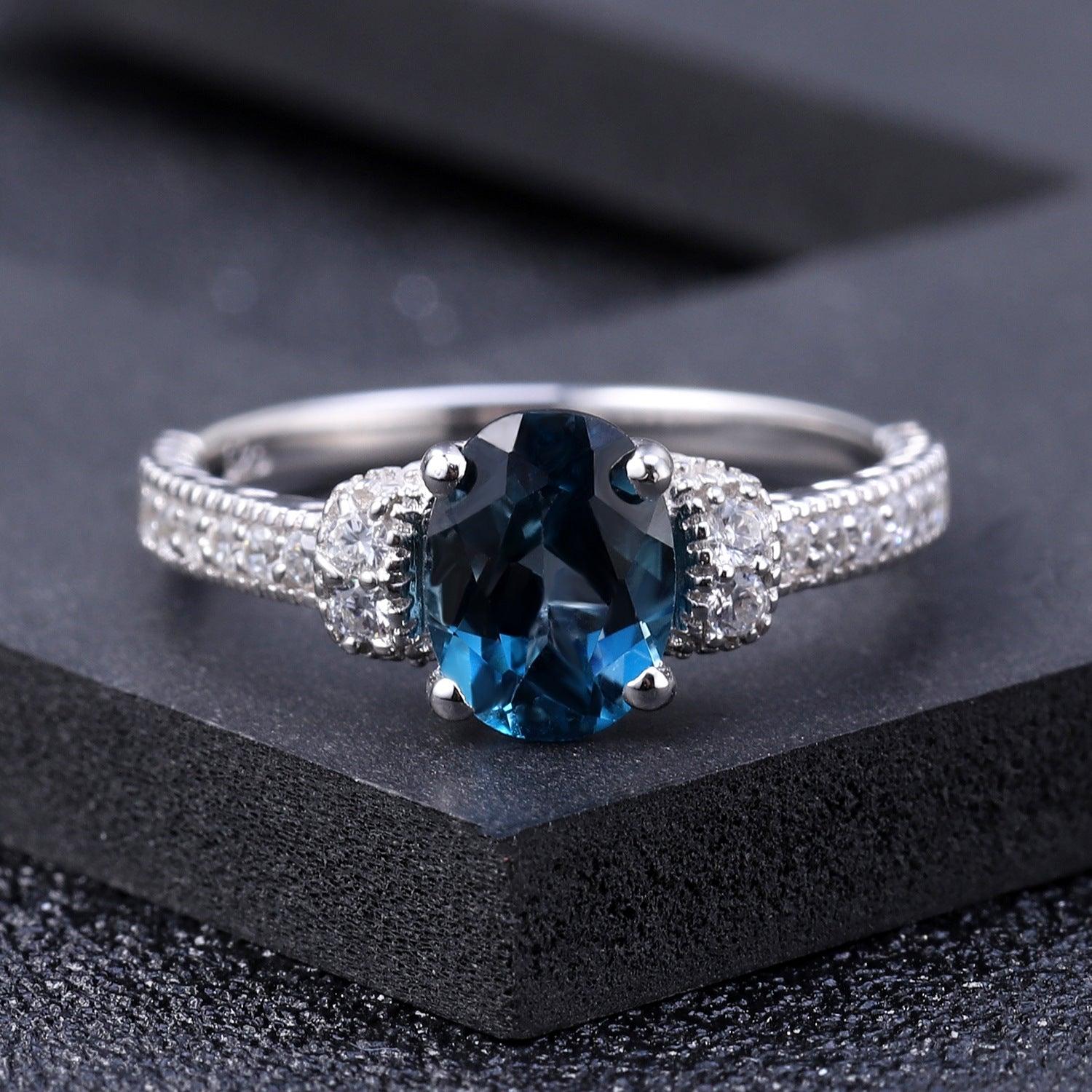 Classic Design 925 Silver Inlaid Blue Topaz Ring-BlingRunway