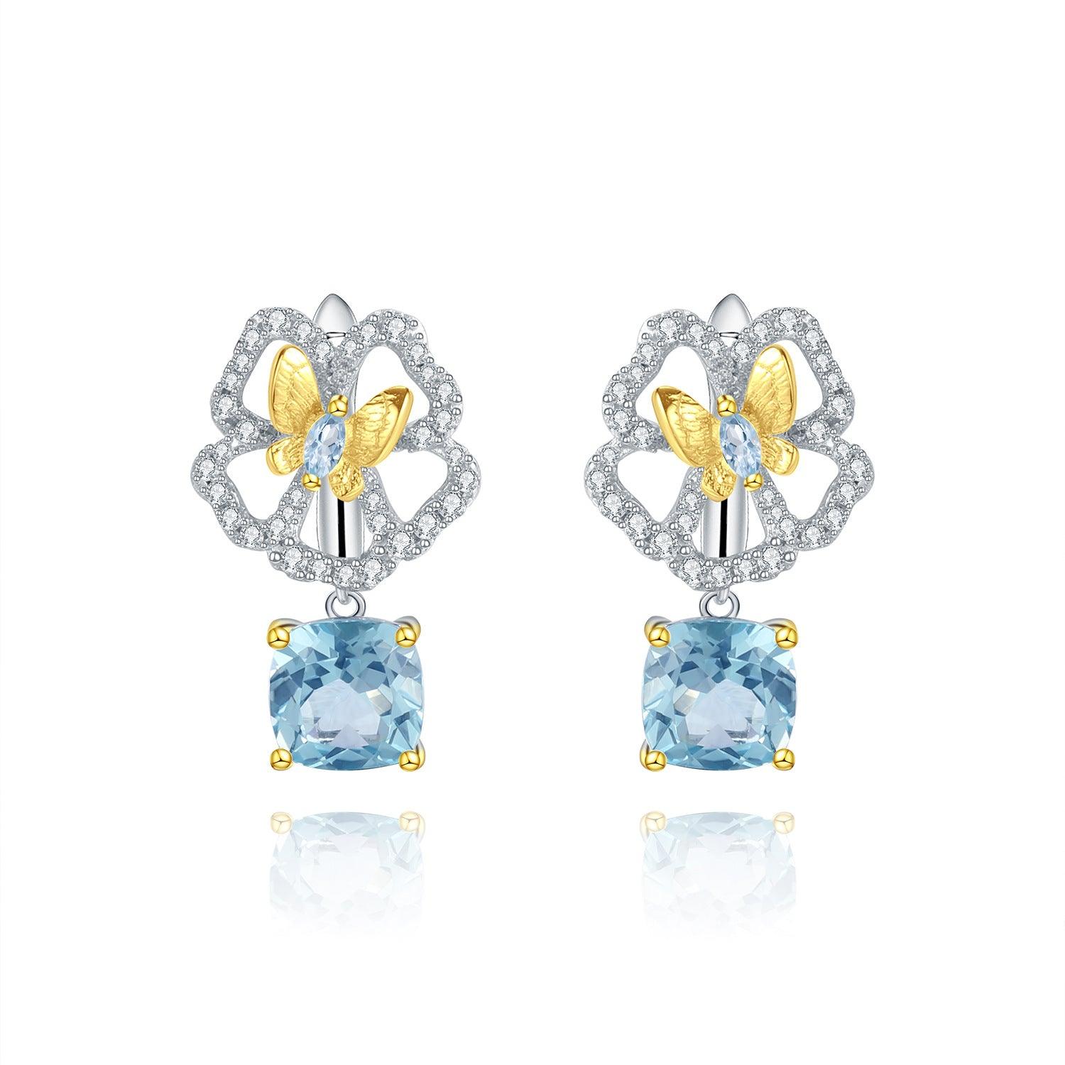 Natural gemstone butterfly design S925 sterling silver earrings-BlingRunway