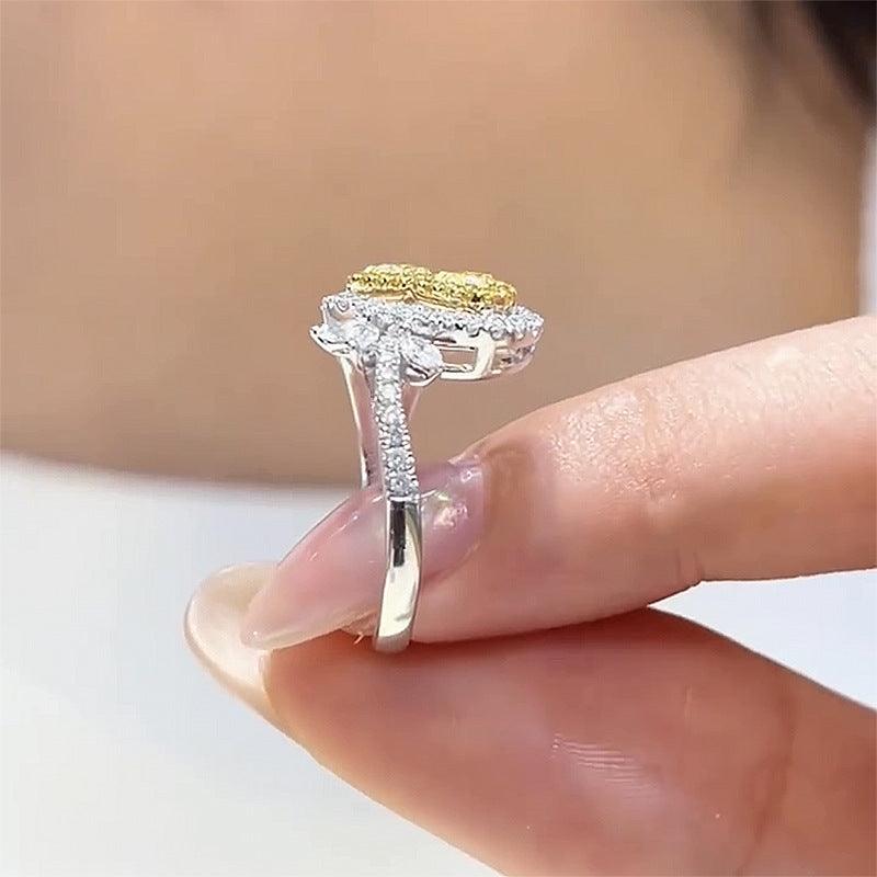 Hollow Design S925 Silver High Carbon Simulated Yellow Diamond Ring-BlingRunway