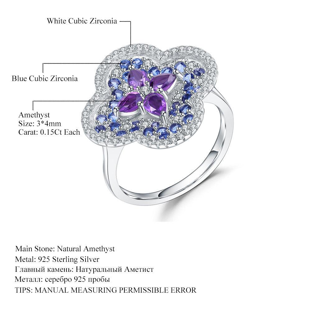 Flowers Series S925 Silver Inlaid Natural Amethyst Ring-BlingRunway