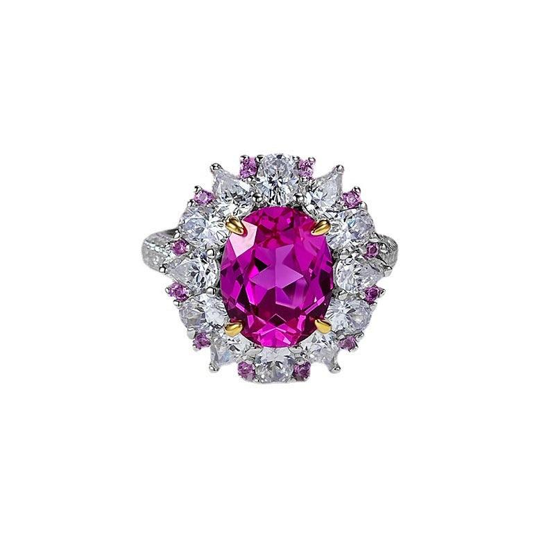 Classic Surround Setting S925 Silver High Carbon Imitation Pink Diamond Ring-BlingRunway