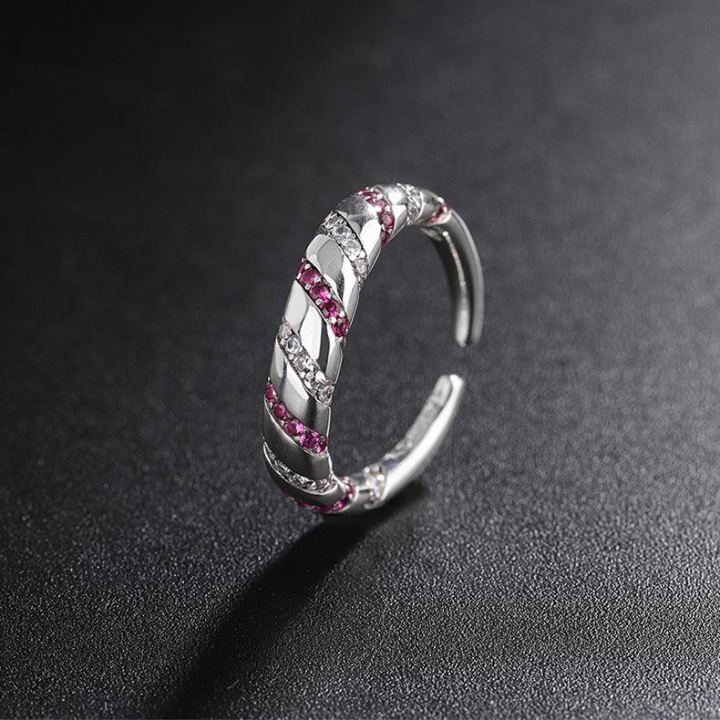 Colorful Striped Zircon Handmade Series S925 Sterling Silver Ring