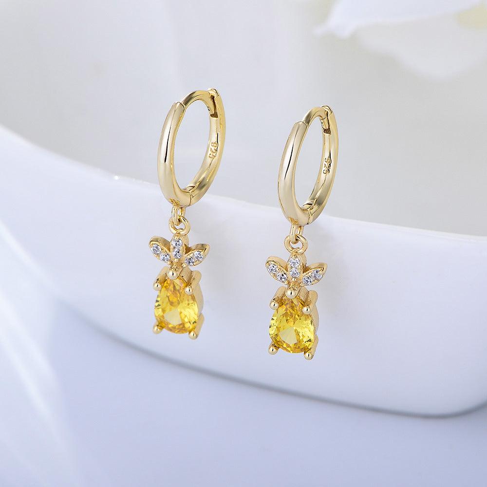 Lovely Pineapple Handmade Series S925 Sterling Silver Zircon Earrings