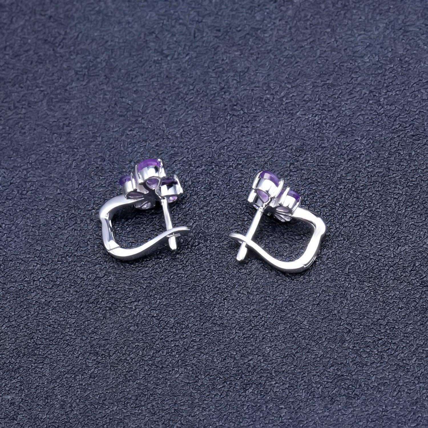 Butterfly Flower Design S925 Silver Inlaid Natural Amethyst Earrings