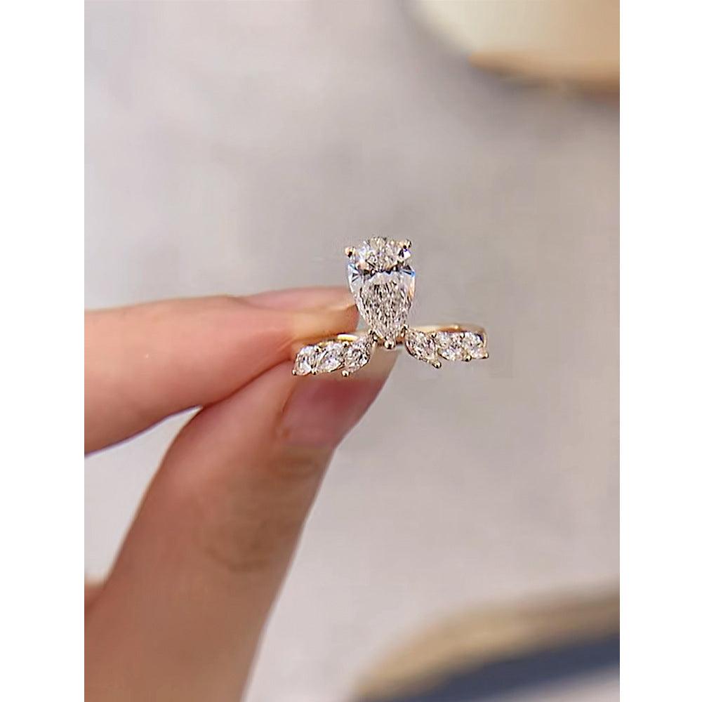 Crown Series S925 Silver High Carbon Simulation Diamond Water Drop Ring-BlingRunway