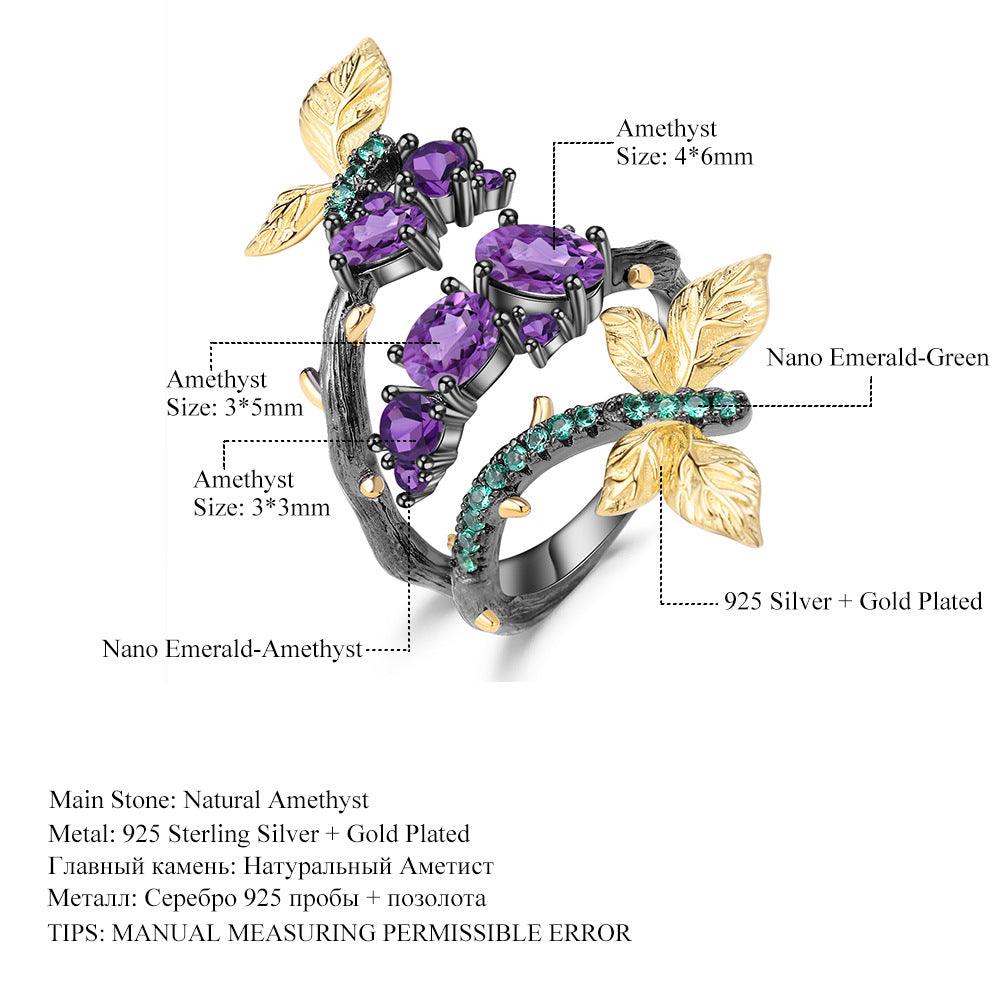 秘密花园系列风之蝶S925纯银天然紫水晶戒指