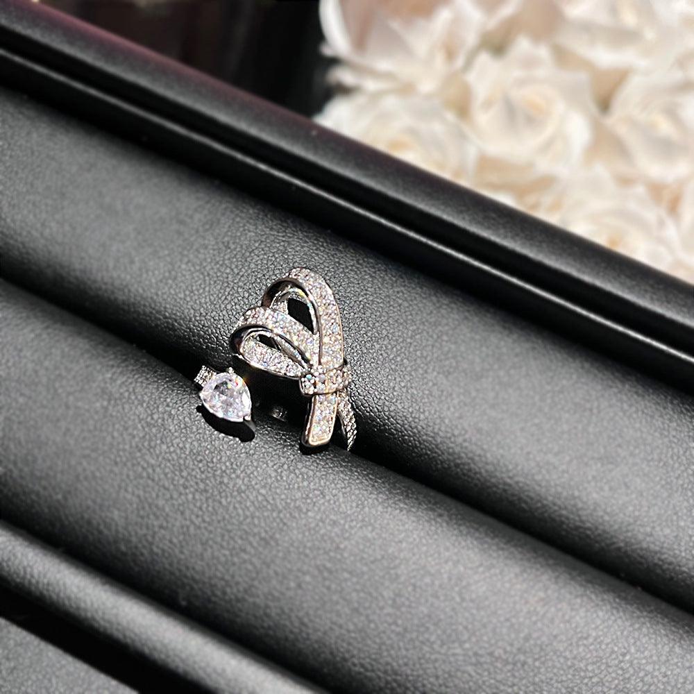 Luxury inlaid snake shaped bow design S925 sterling silver ring