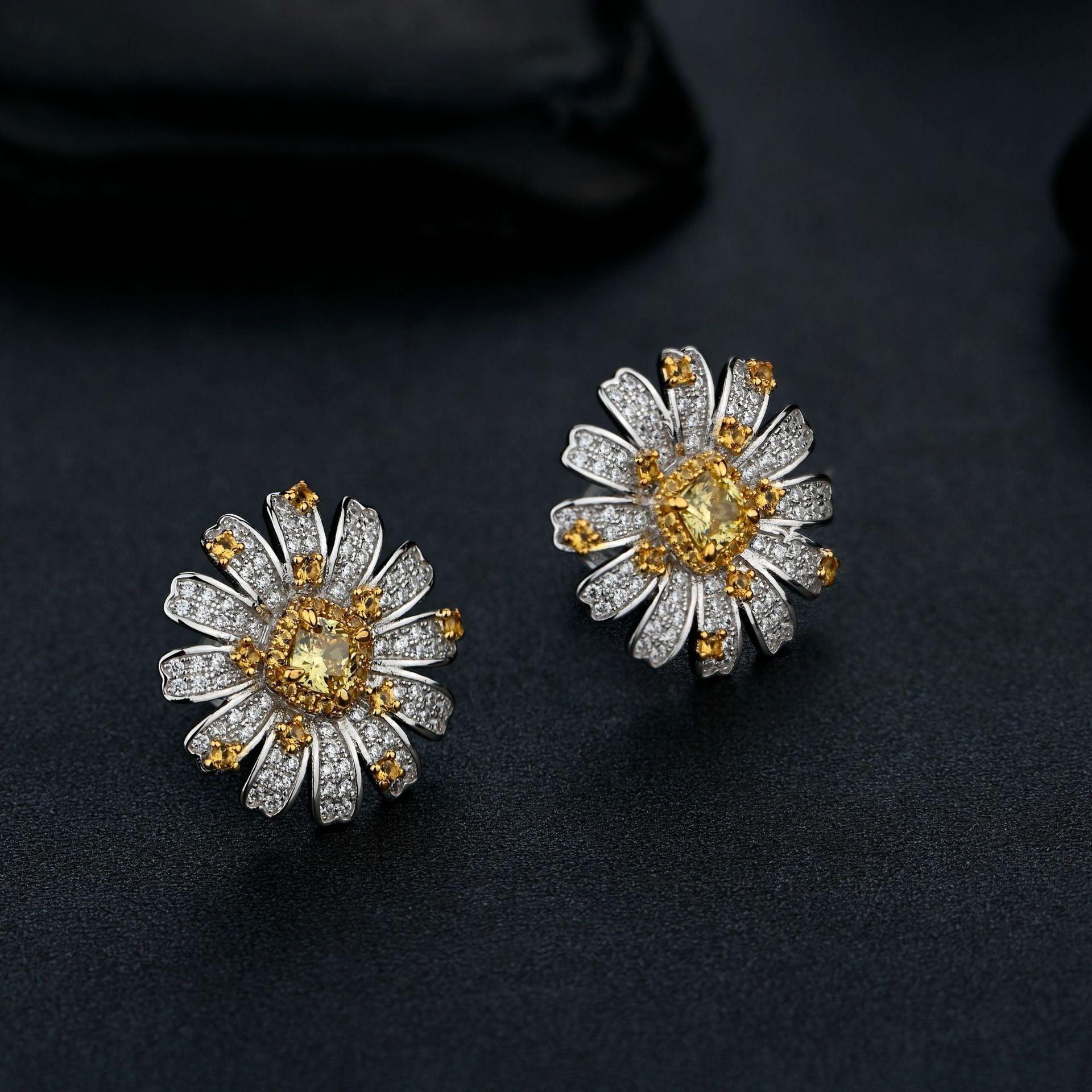 Luxury inlaid small daisy design S925 sterling silver earrings