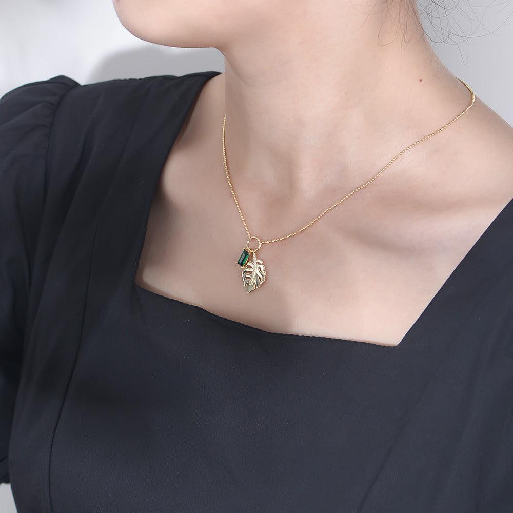 Classic Leaf Handmade Series S925 Sterling Silver Artificial Emerald Necklace