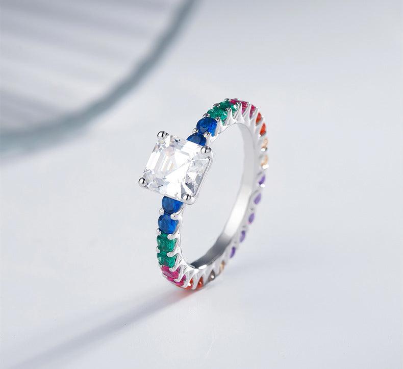 Classic pavé colored gemstone S925 sterling silver ring