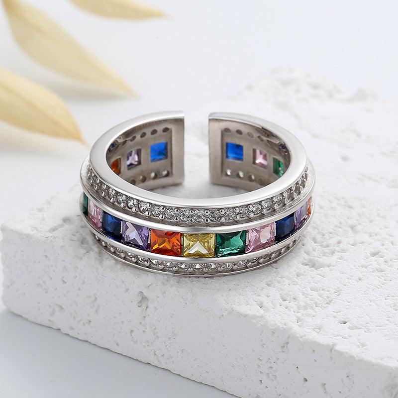 Luxury inlaid colorful zircon handmade series S925 sterling silver ring