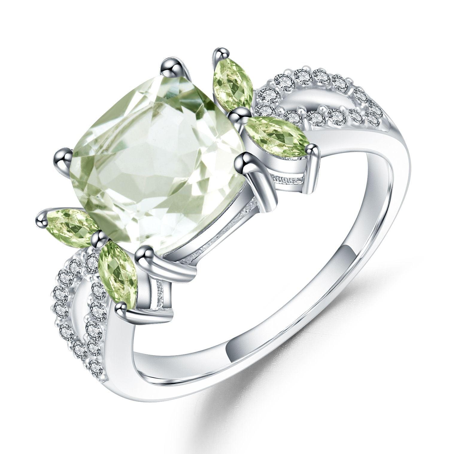 Classic Luxury Natural Green Amethyst S925 Sterling Silver Ring-BlingRunway