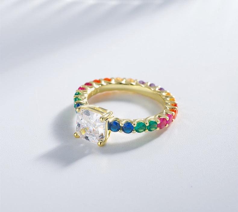 Classic pavé colored gemstone S925 sterling silver ring