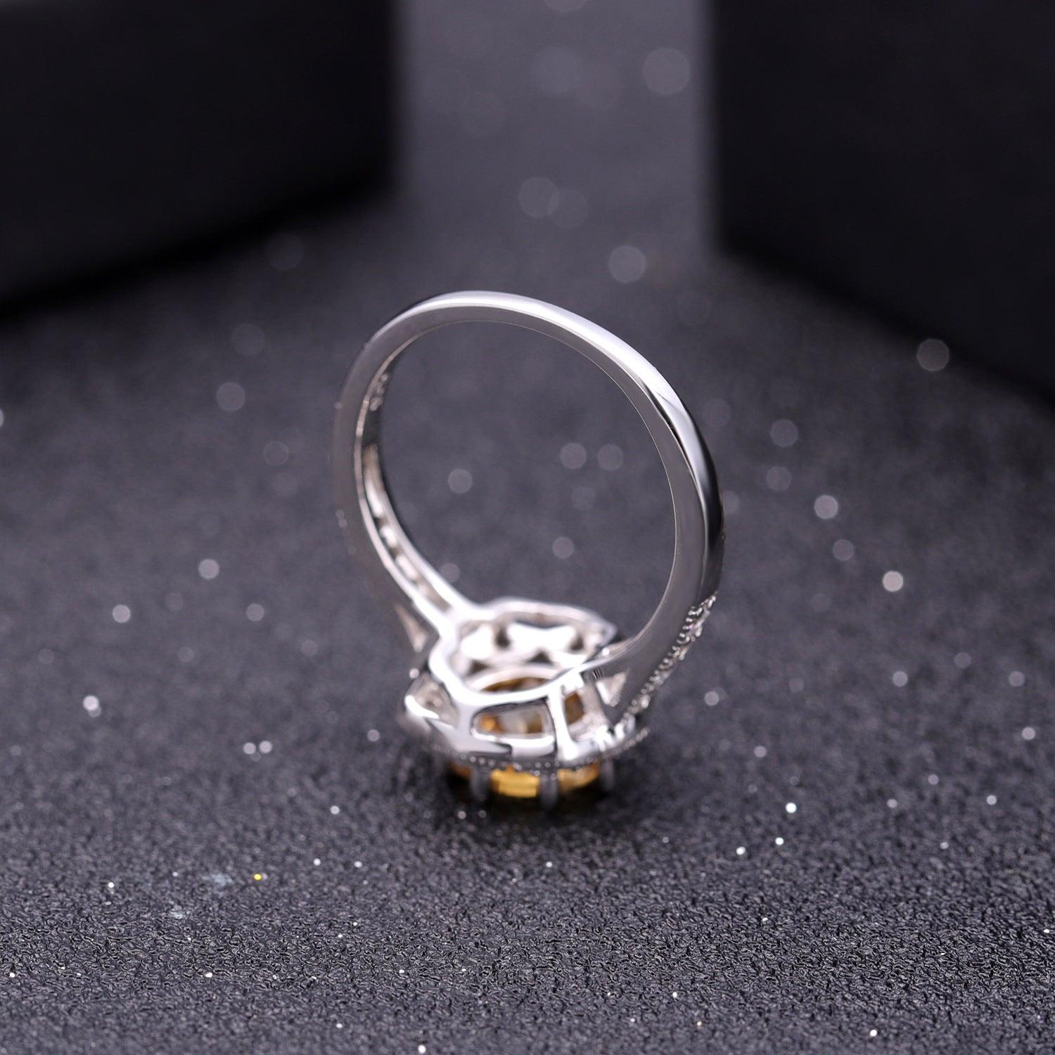 Natural floral design s925 sterling silver inlaid natural citrine ring-BlingRunway