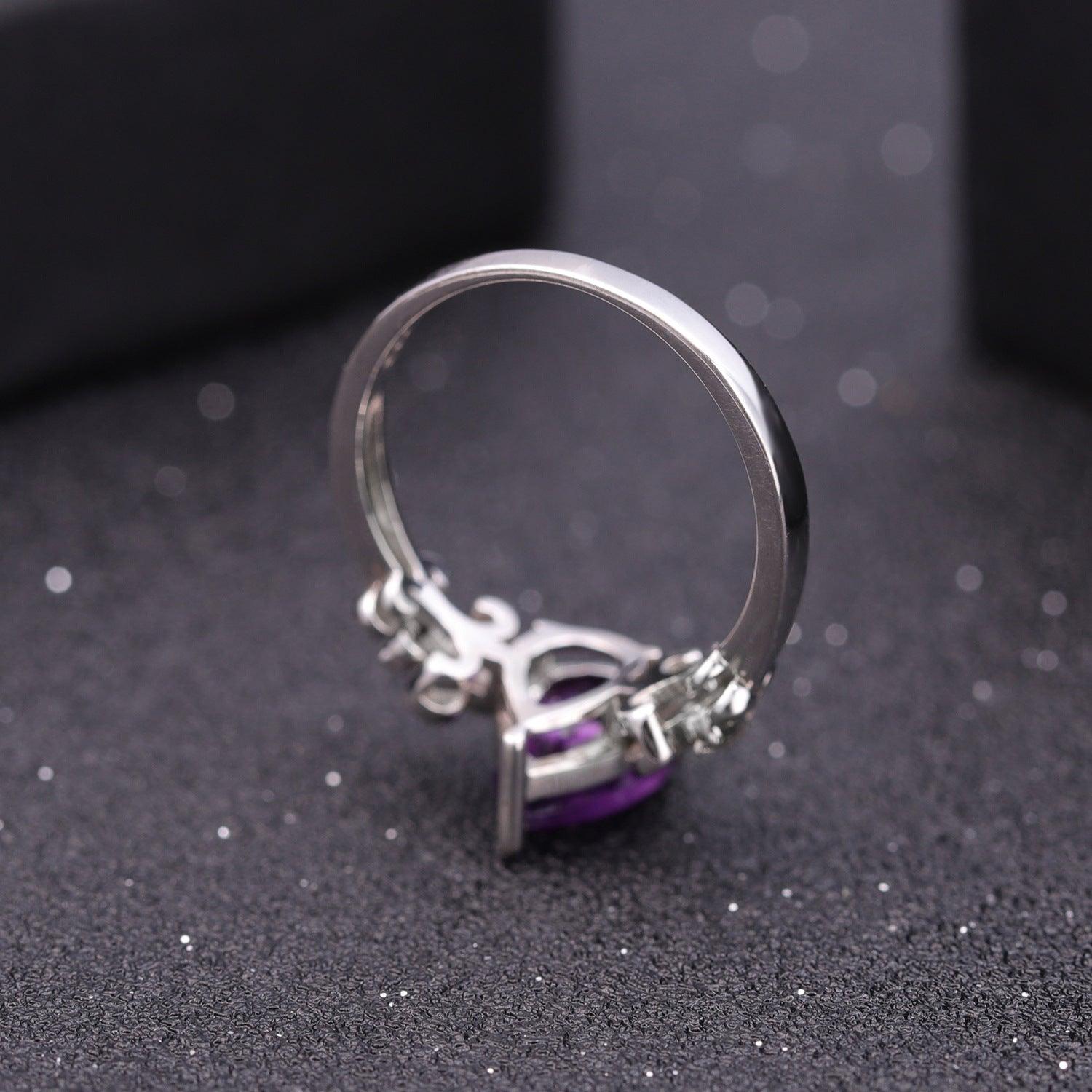 Classic Iris S925 Sterling Silver Inlaid Amethyst Ring-BlingRunway