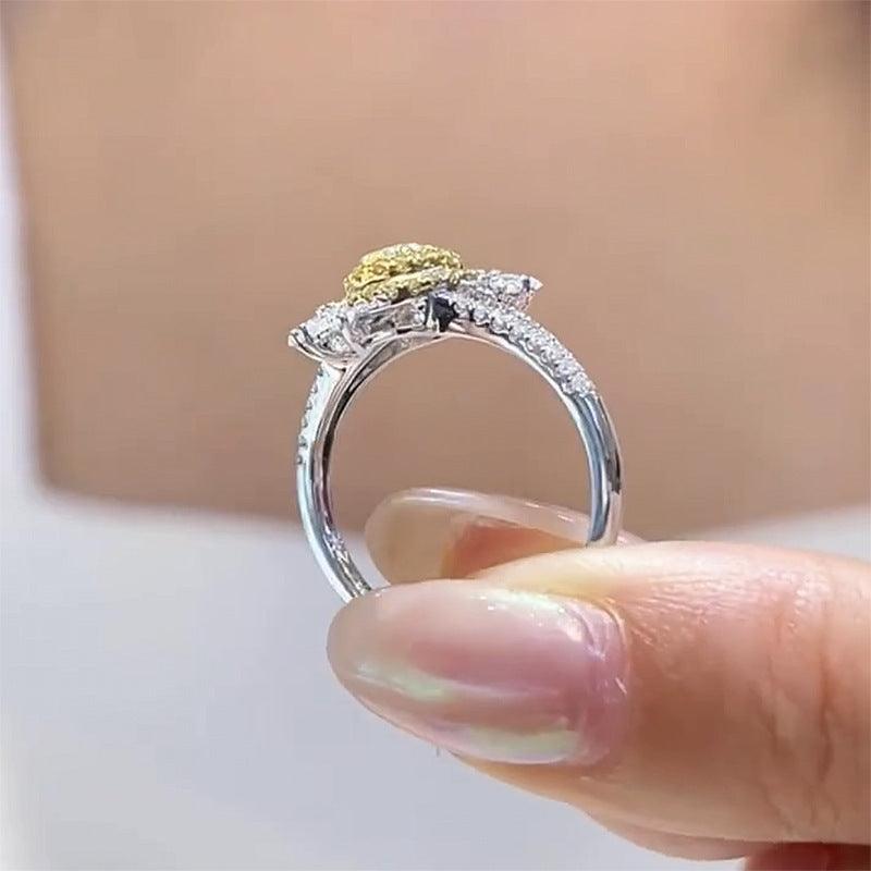 Hollow Design S925 Silver High Carbon Simulated Yellow Diamond Ring-BlingRunway