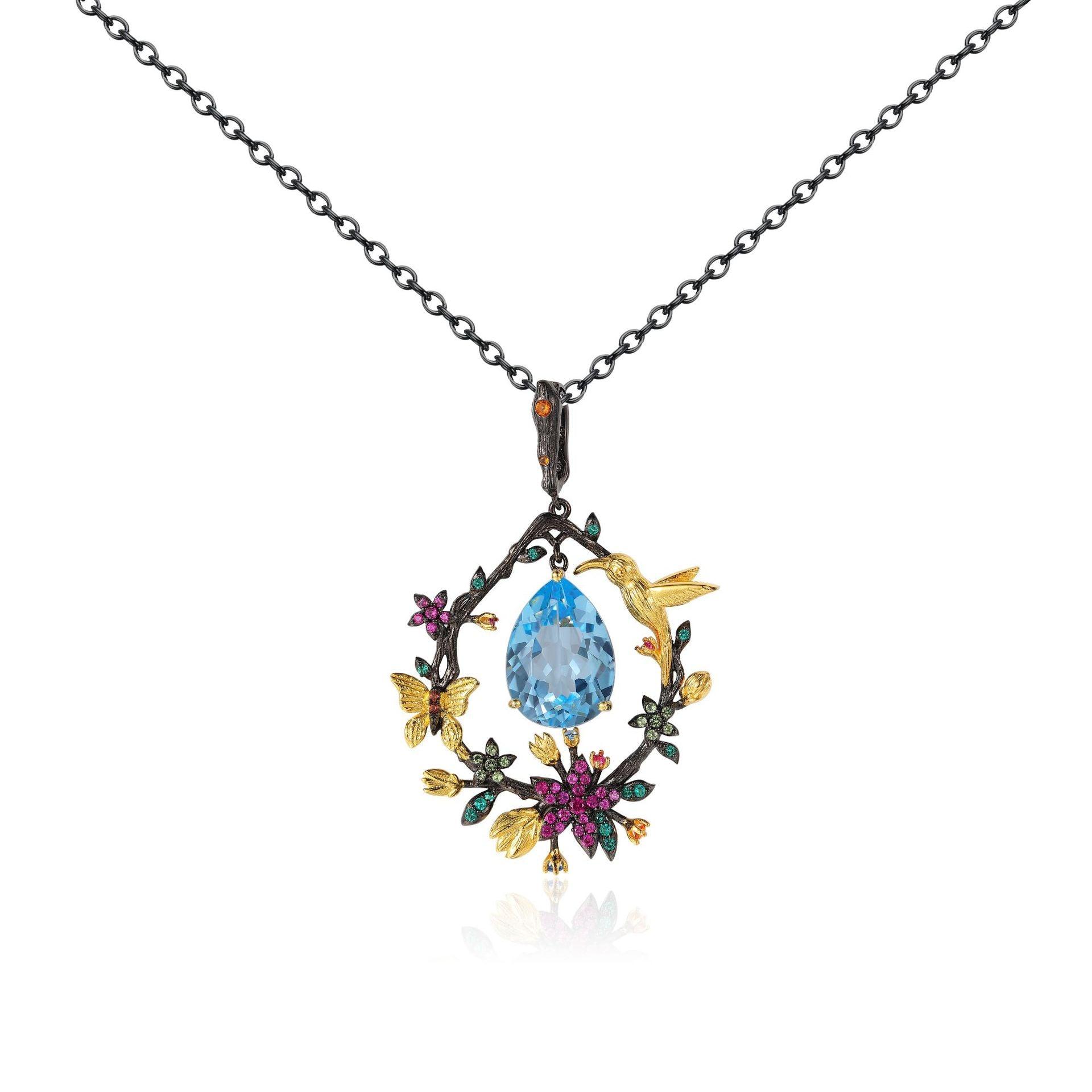 Flower Design S925 Silver Natural Gemstone Necklace-BlingRunway