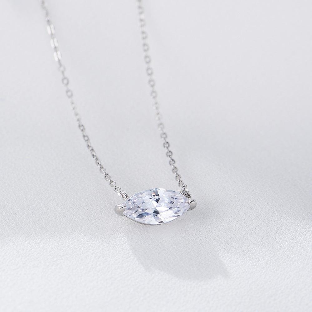 Classic sparkling olive-shaped zircon handmade series S925 sterling silver necklace