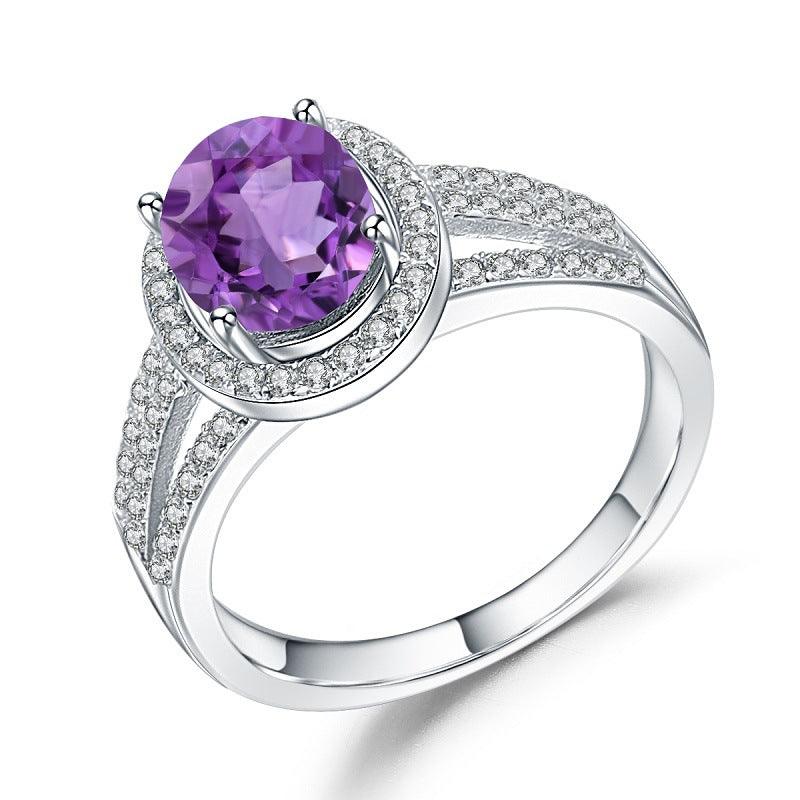 Full Set Classic S925 Silver Natural Amethyst Ring-BlingRunway