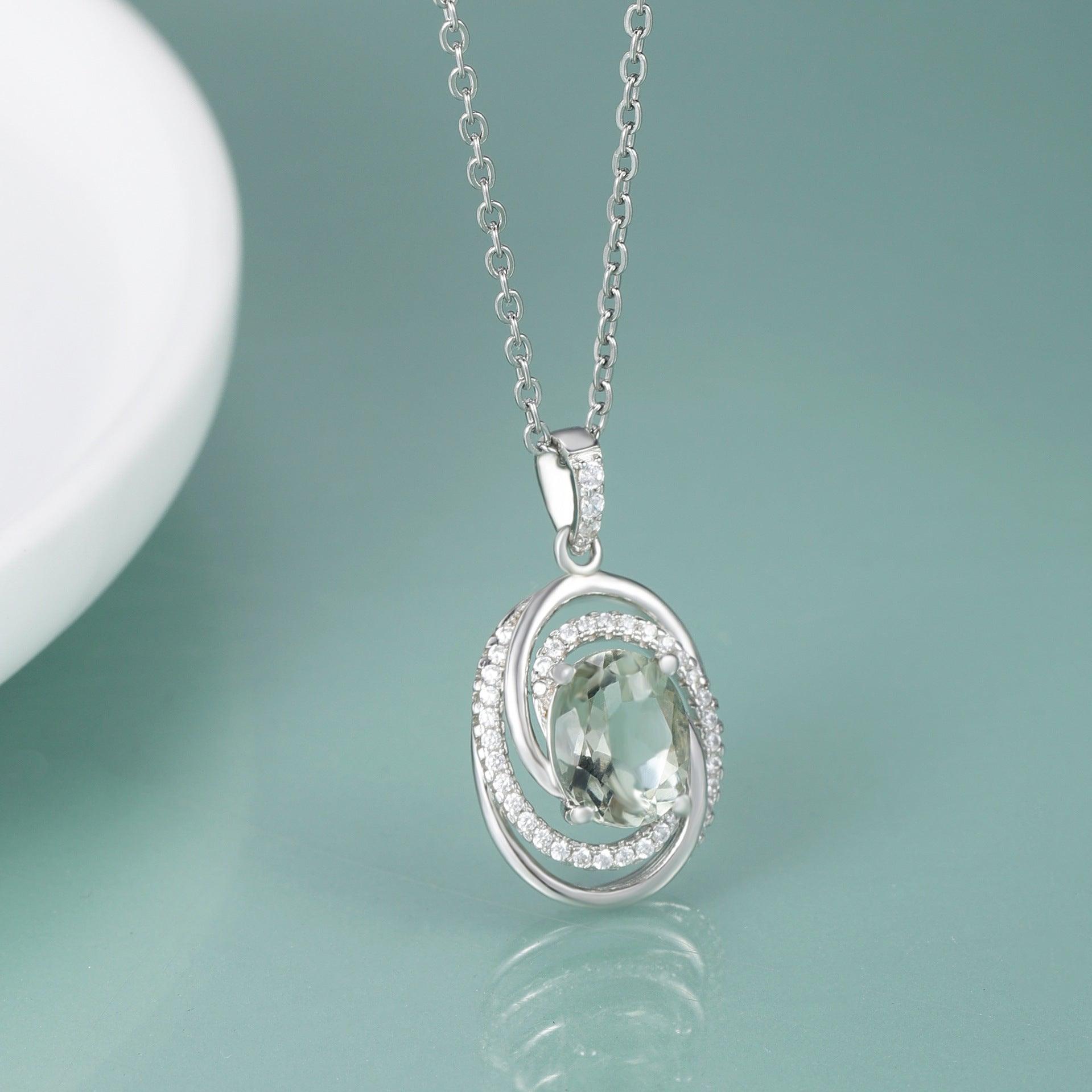 Fashion Design S925 Sterling Silver Inlaid Natural Green Amethyst Pendants