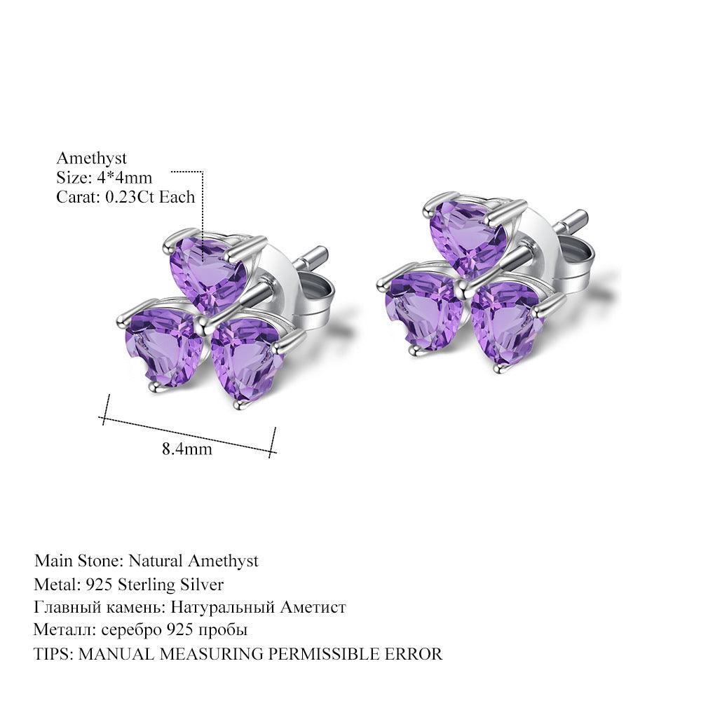 花瓣心形 S925 纯银天然紫水晶耳钉