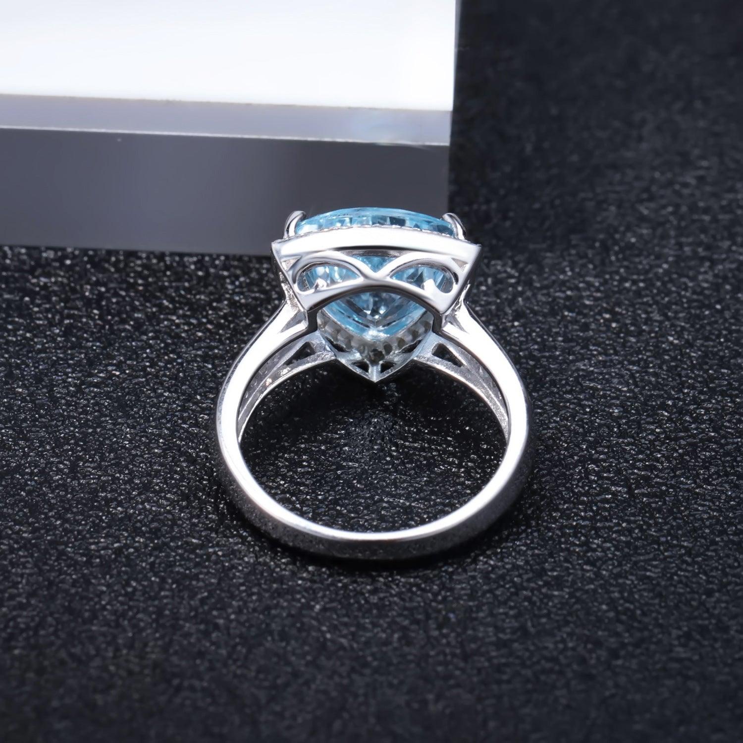 Triangular Surround Design S925 Silver Inlaid Natural Topaz Ring-BlingRunway