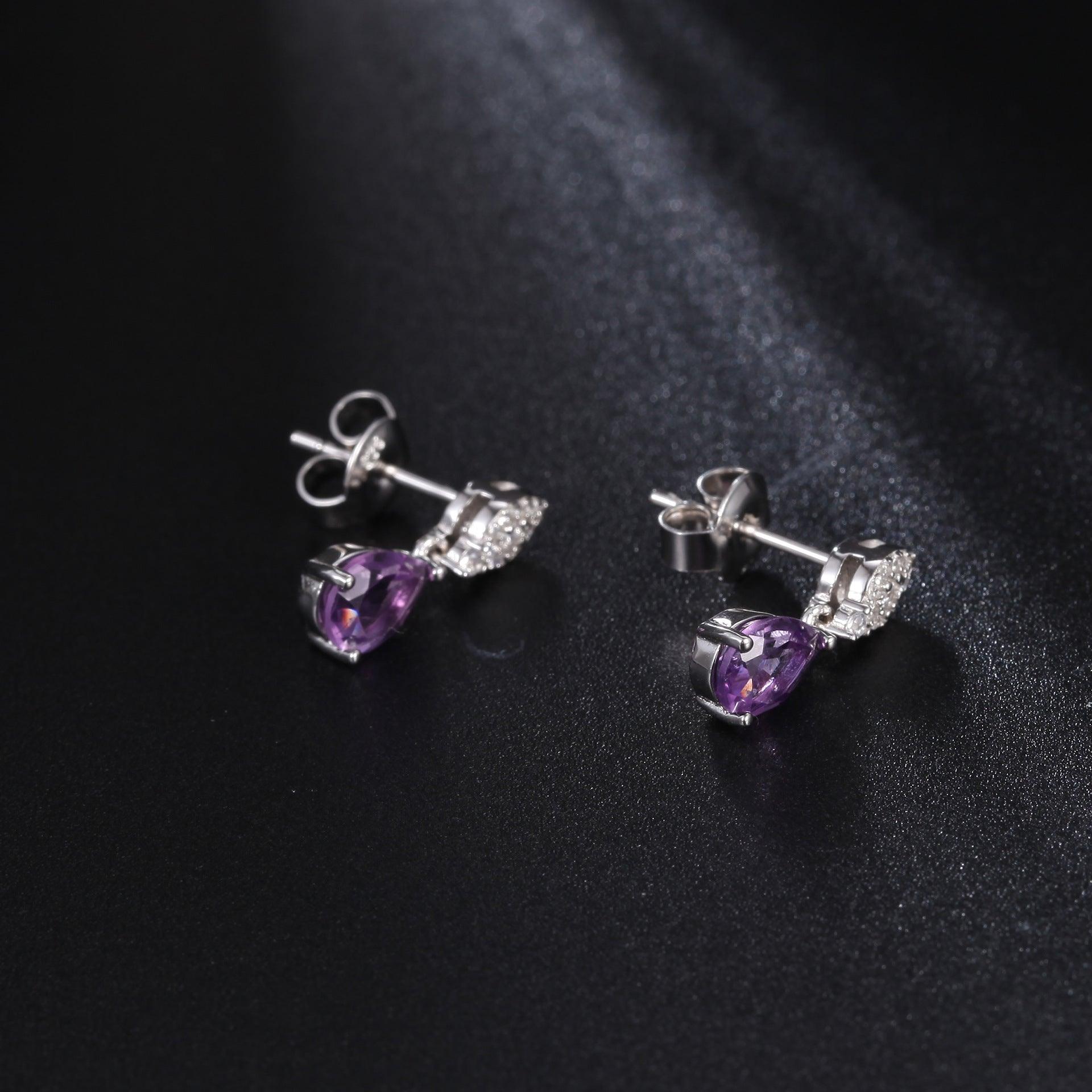 Purple Drop-shaped S925 Sterling Silver Amethyst Earrings-BlingRunway