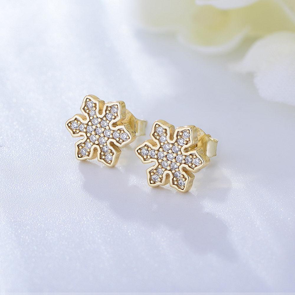 Classic sparkling snowflake zirconia handmade series S925 sterling silver earrings