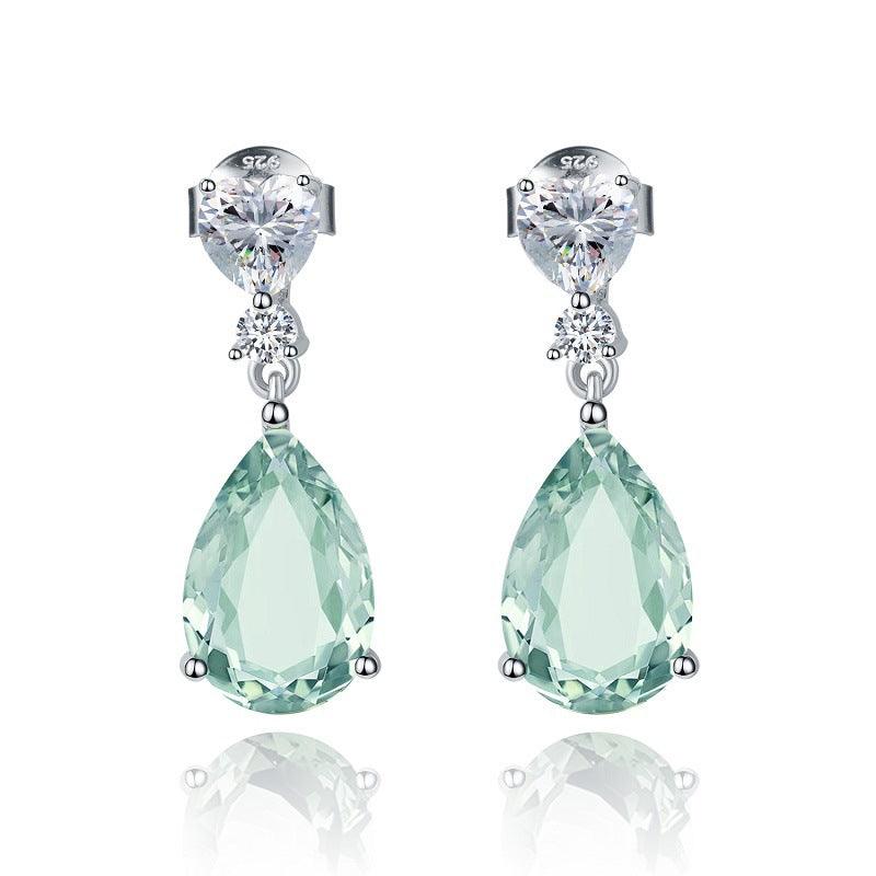 Classic Water Drop S925 Sterling Silver Inlaid Natural Green Amethyst Earrings-BlingRunway