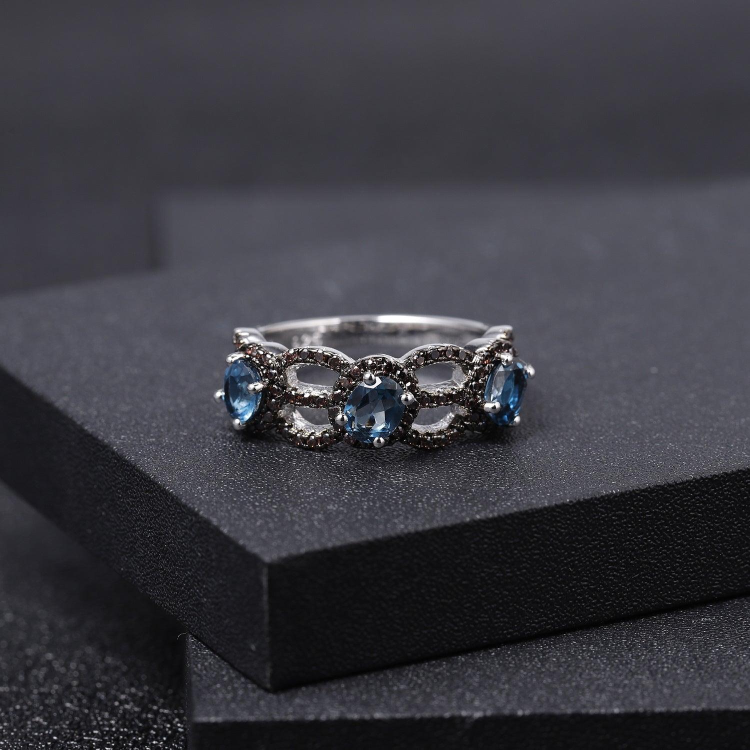 Natural Gemstone Luxury Full Set S925 Sterling Silver Ring-BlingRunway