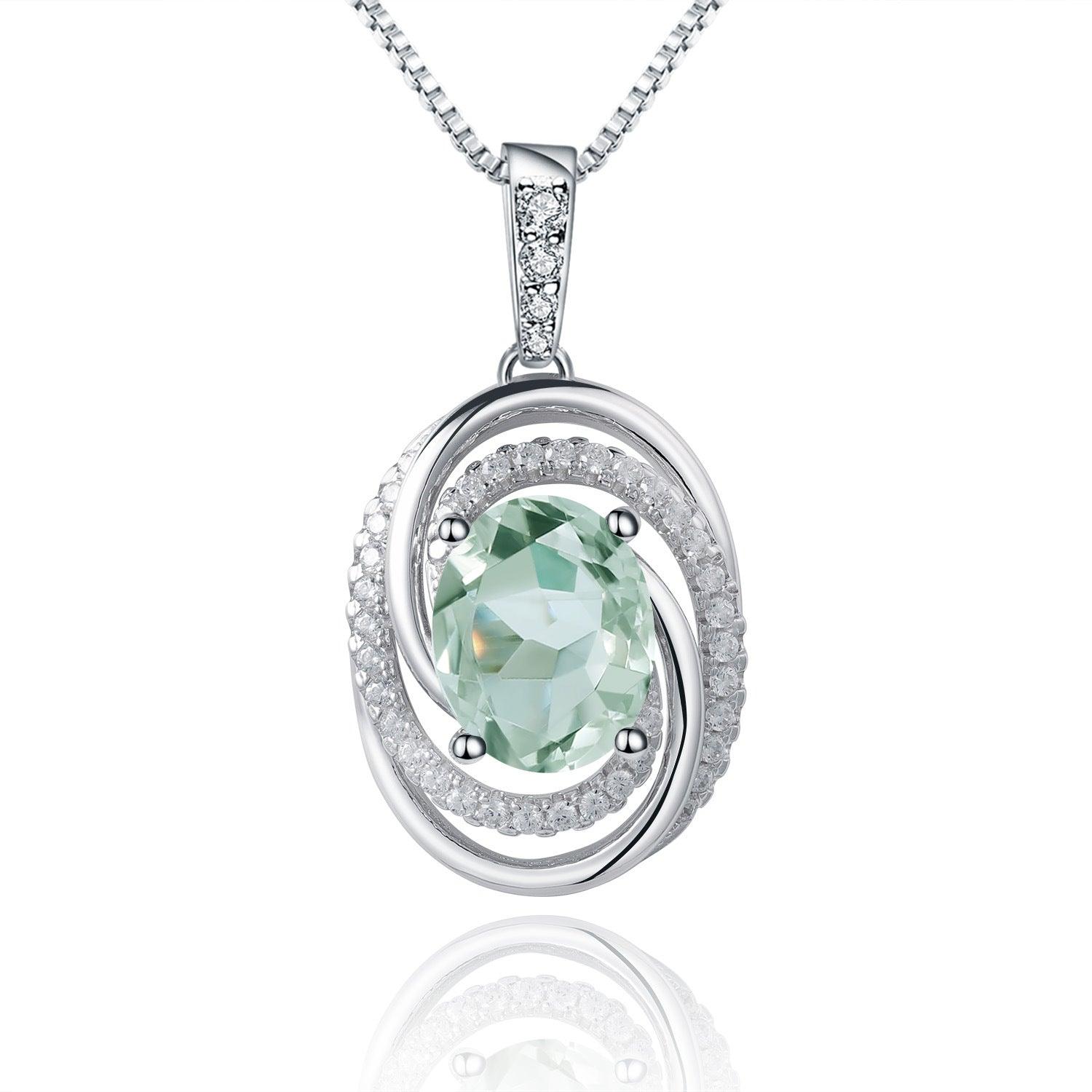 Fashion Design S925 Sterling Silver Inlaid Natural Green Amethyst Pendants-BlingRunway