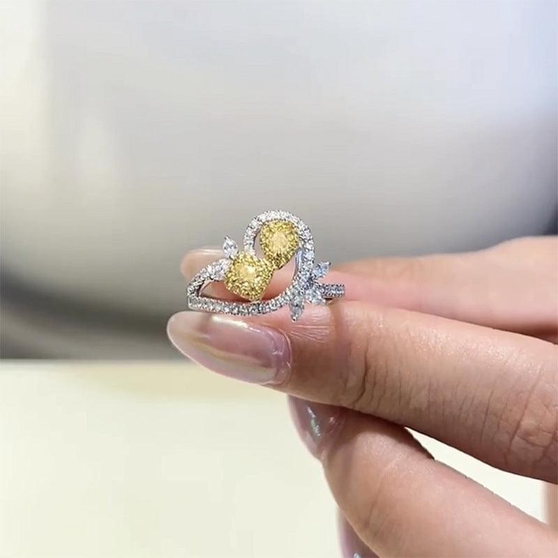 Hollow Design S925 Silver High Carbon Simulated Yellow Diamond Ring-BlingRunway