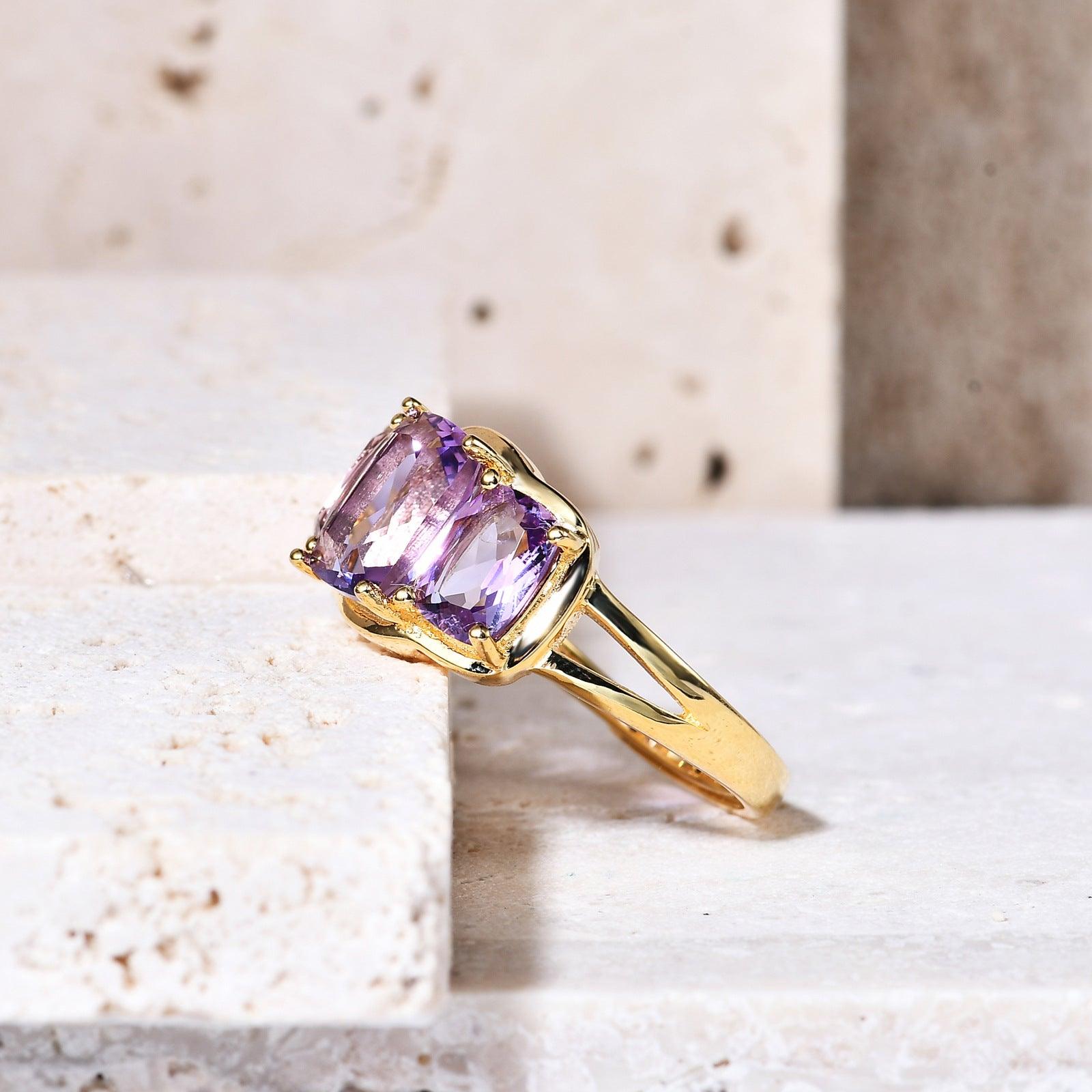 Close Acacia S925 Sterling Silver Natural Amethyst Ring