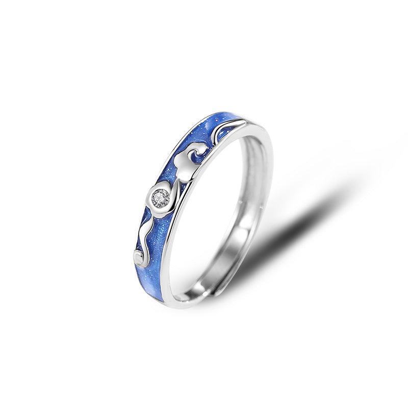 Blue Sky Cloud S925 Sterling Silver Couple Ring-BlingRunway