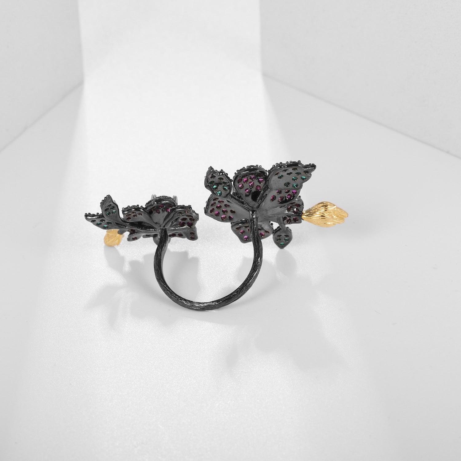 Secret Garden Natural Flower S925 Sterling Silver Natural Red Garnet Ring