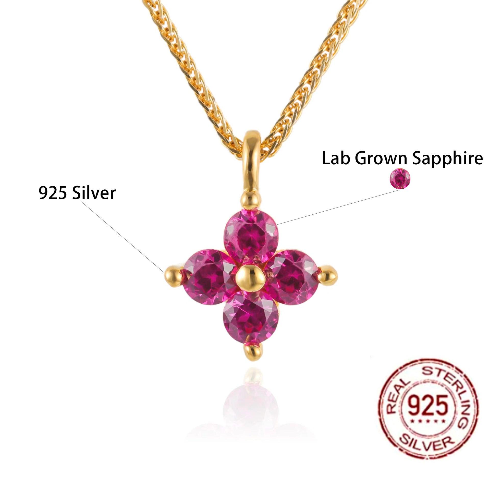 Clover Design S925 Sterling Silver Cultivated Gemstone Necklace